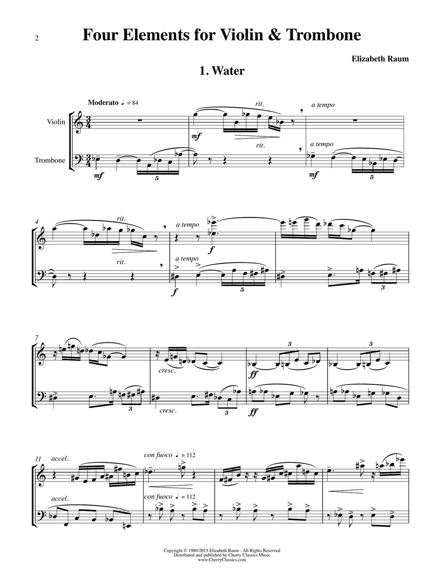 Four Elements for Violin and Trombone Trombone scores gallery preview page 2