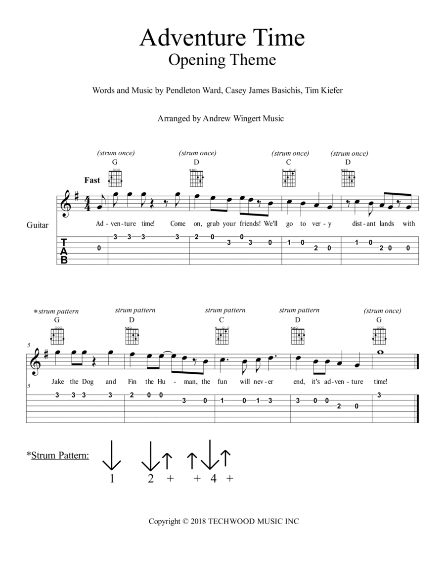 Adventure Time Opening Theme Guitar Tablature scores gallery preview page 1