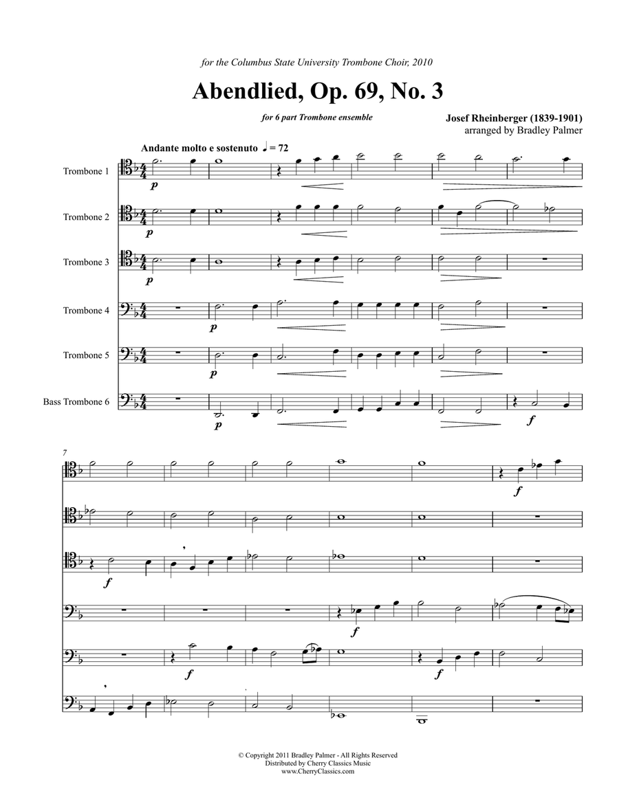 Abendlied, Op. 69, No. 3 Brass Ensemble scores gallery preview page 1
