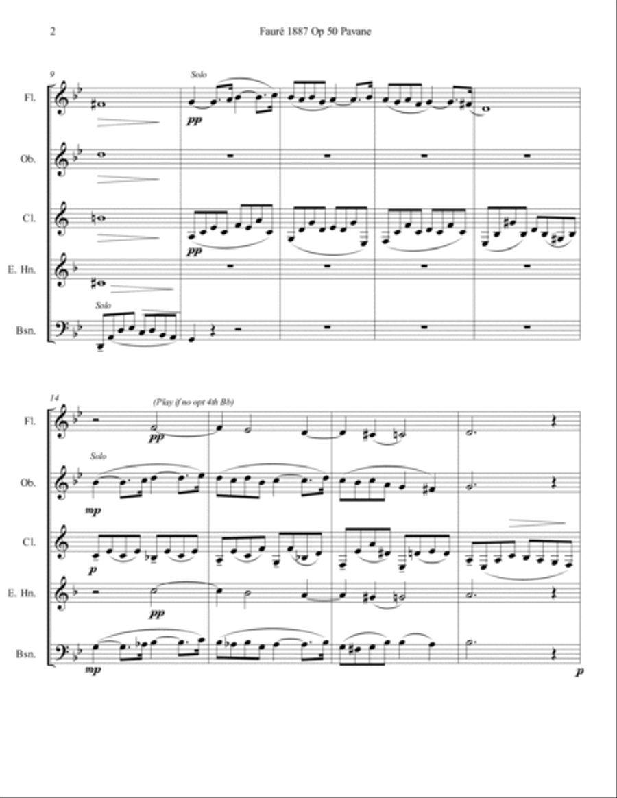 Fauré 1887 Op 50 Pavane Quintet in G minor Woodwind Quintet scores gallery preview page 2