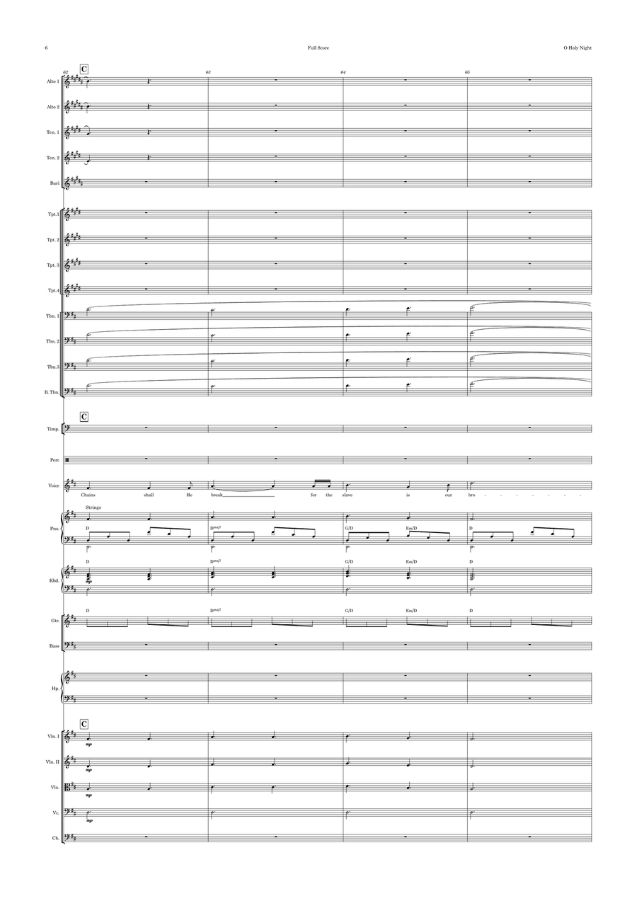 O Holy Night (ala Josh Groban) Voice and Big Band and optional Strings Key of D Jazz Ensemble scores gallery preview page 6