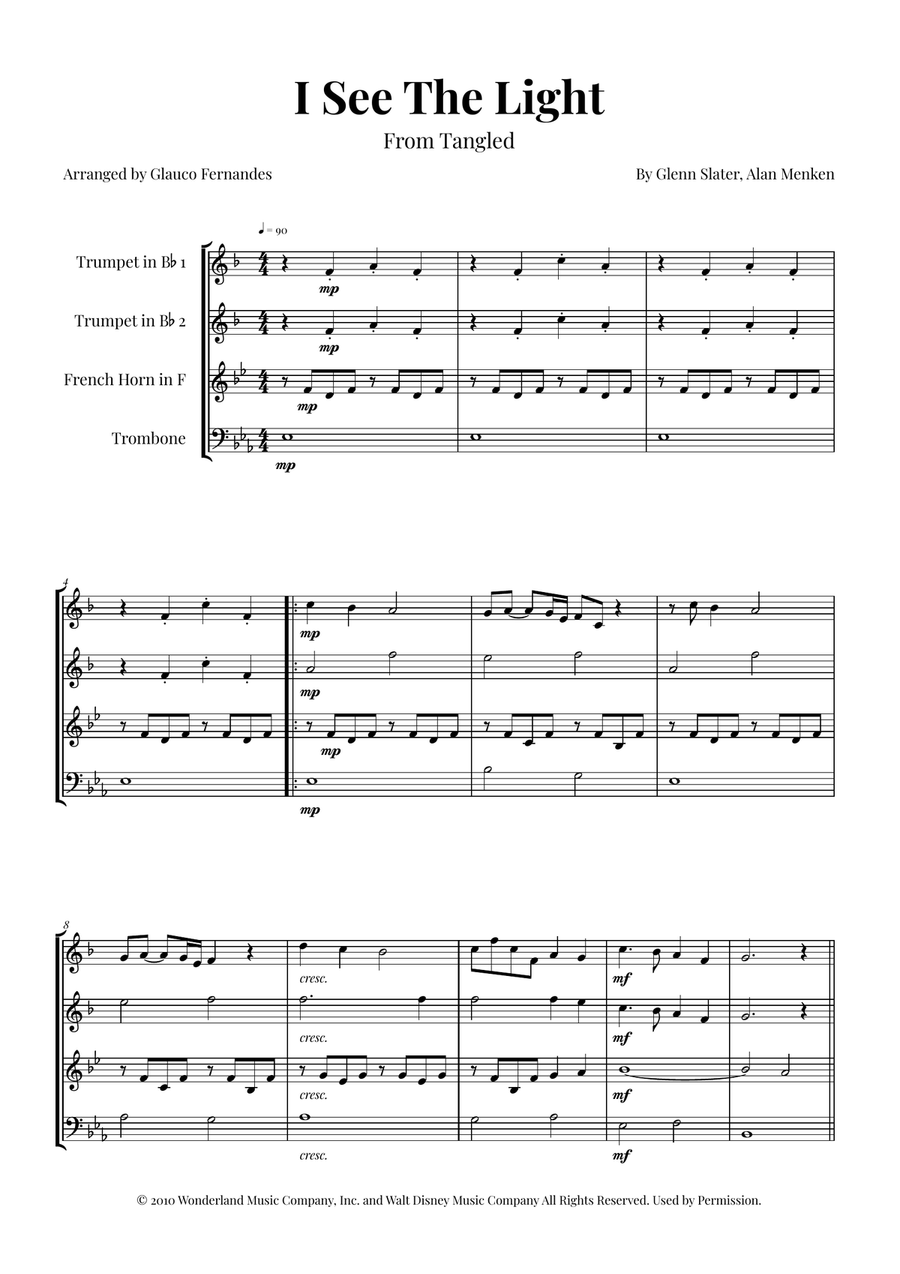 I See The Light Brass Quartet scores gallery preview page 1