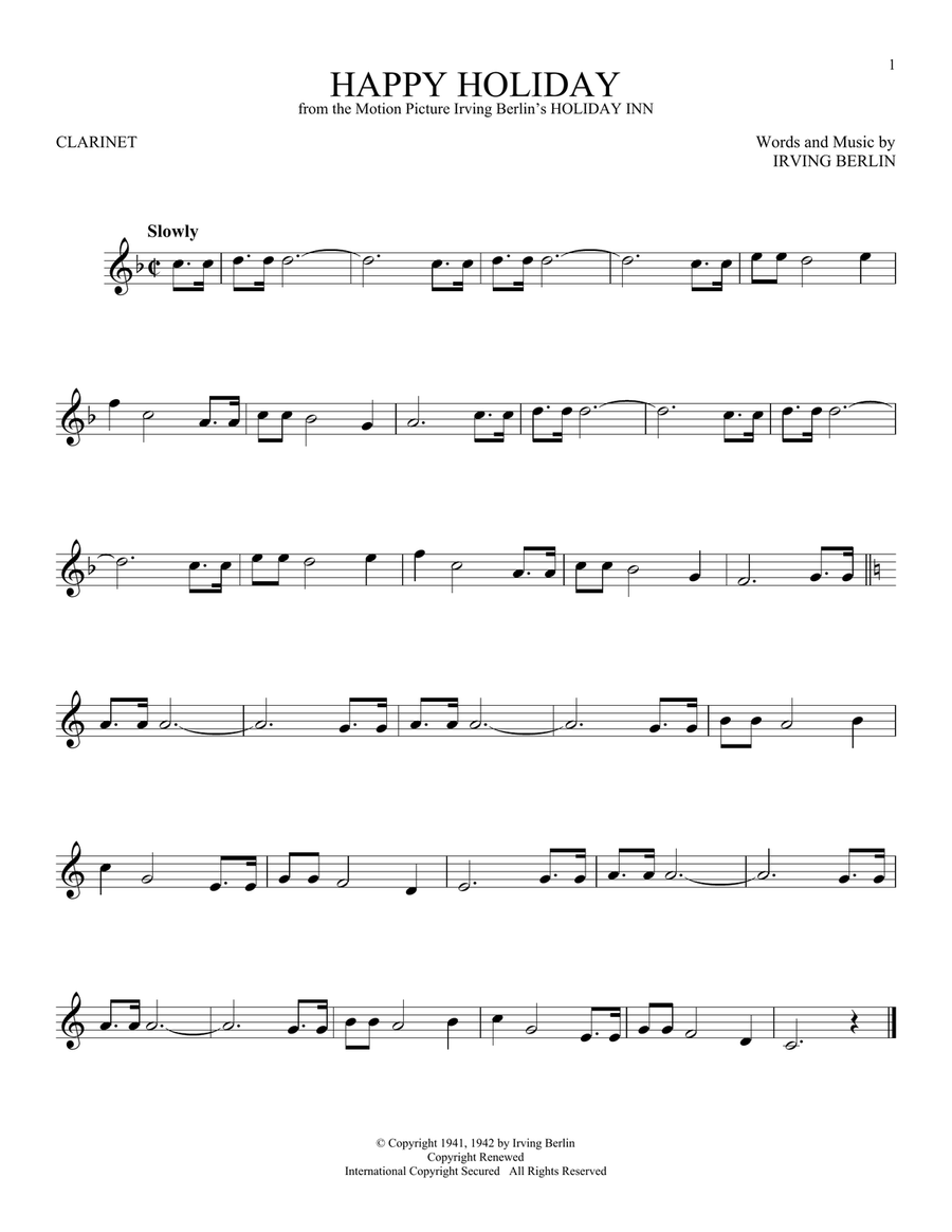 Happy Holiday Happy Holiday Clarinet Solo scores gallery preview page 1