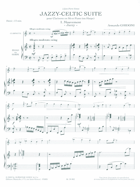 Jazzy-Celtic Suite pour Clarinette Si B et Piano ou Harpe