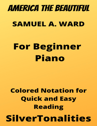 America the Beautiful Beginner Piano Sheet Music with Colored Notation
