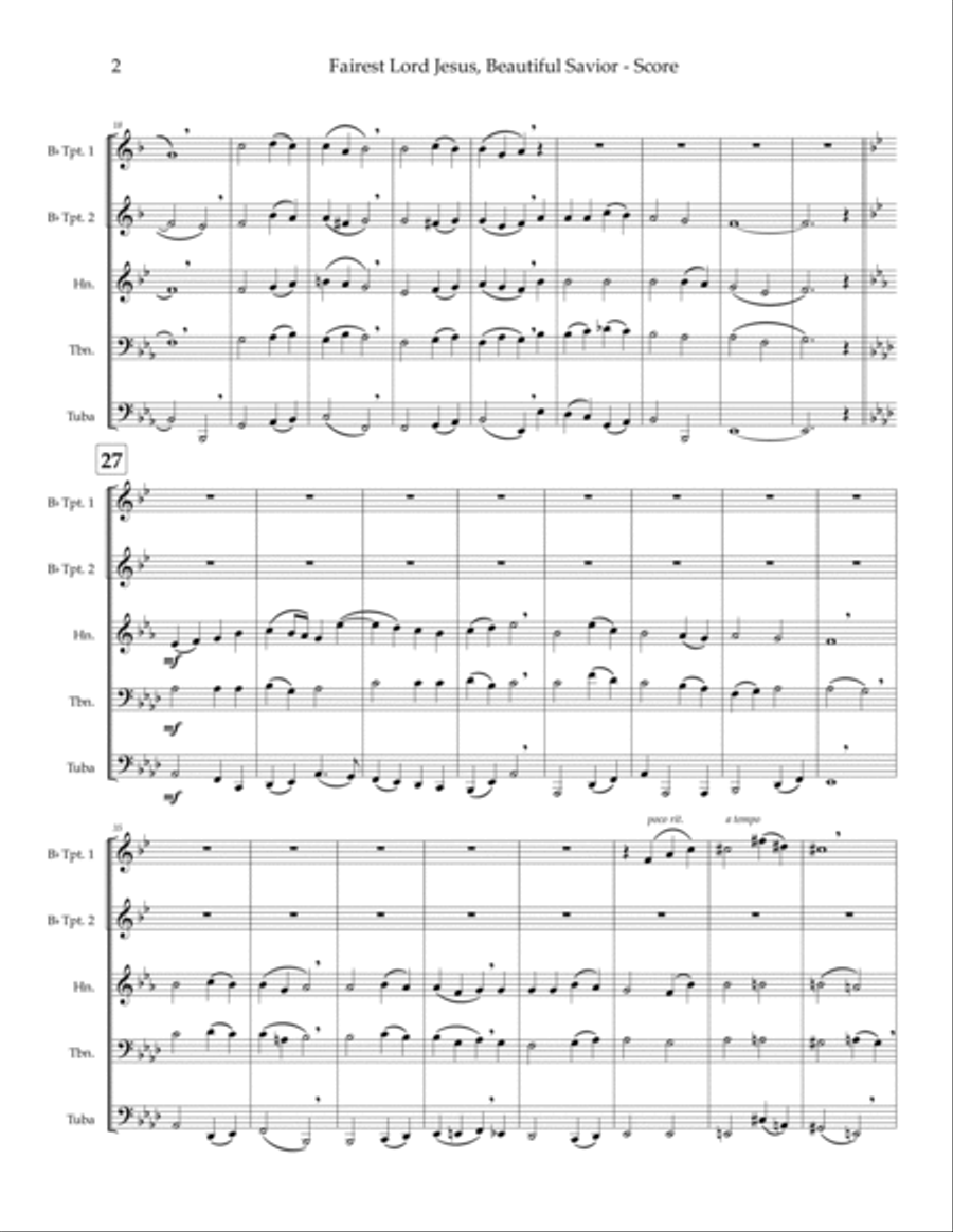 Fairest Lord Jesus, Beautiful Savior - brass quintet Brass Quintet scores gallery preview page 3