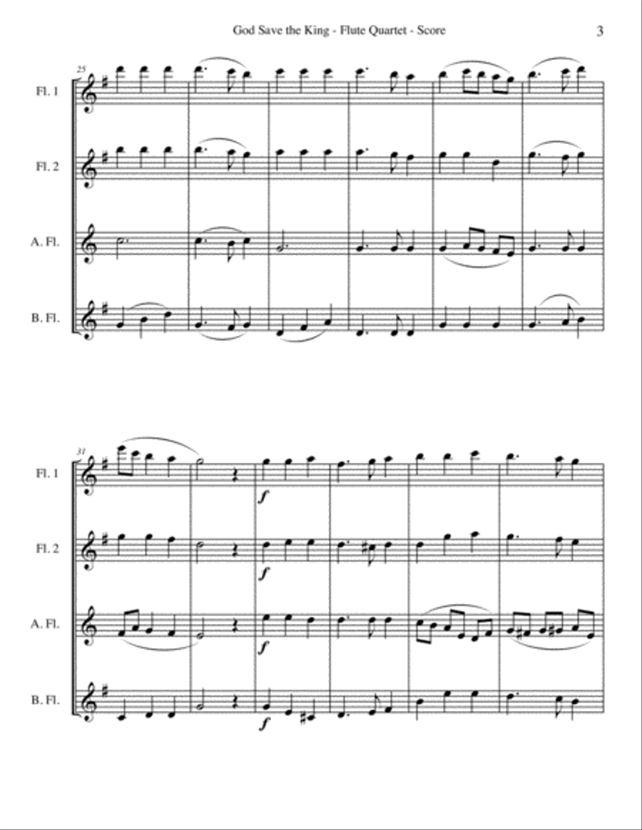 God Save the King for Flute Quartet Flute Quartet scores gallery preview page 3