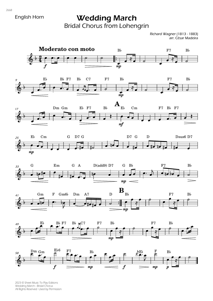 Wedding March (Bridal Chorus) - English Horn Solo - W/Chords English Horn scores gallery preview page 1