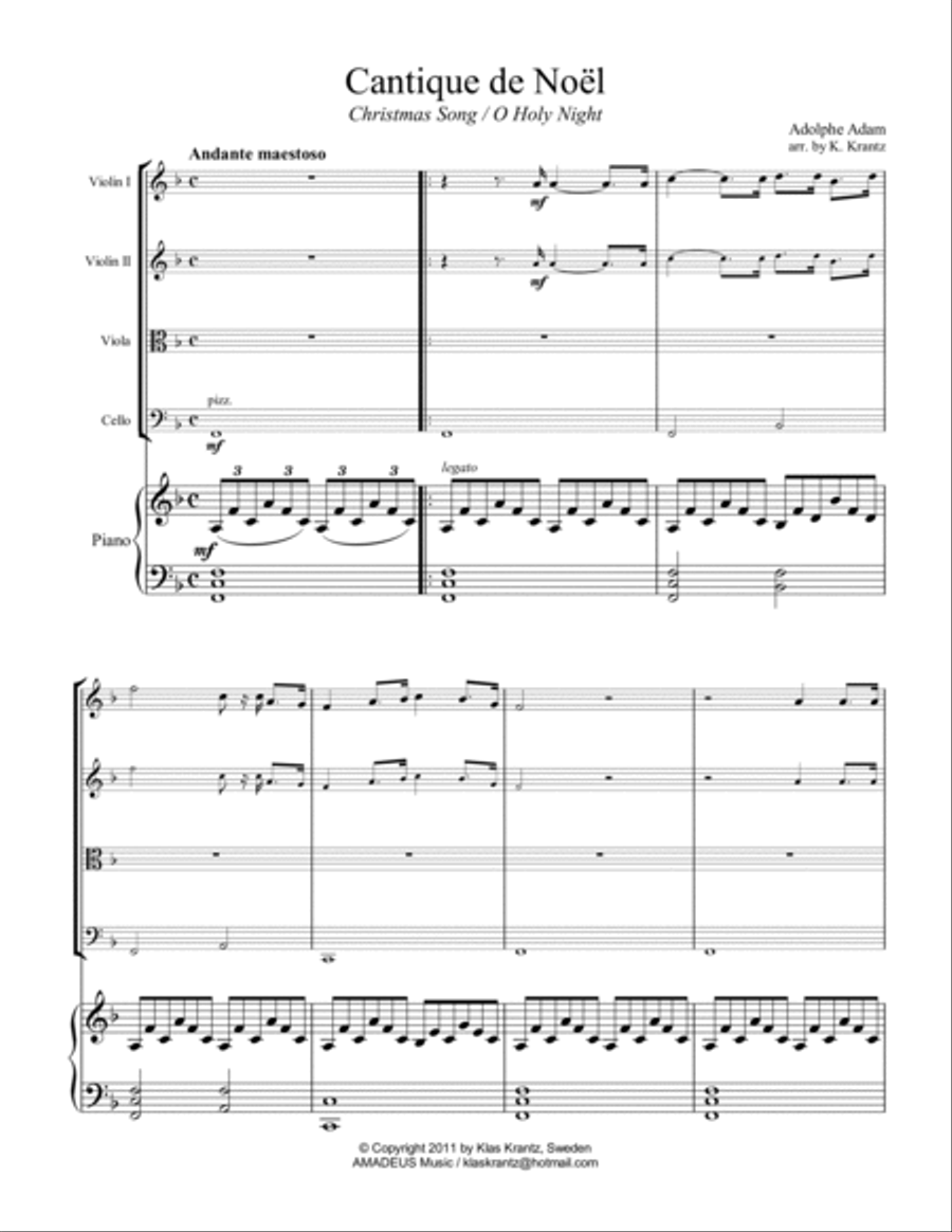 O Holy Night / Cantique de noel for string quartet and piano Piano Quartet scores gallery preview page 2