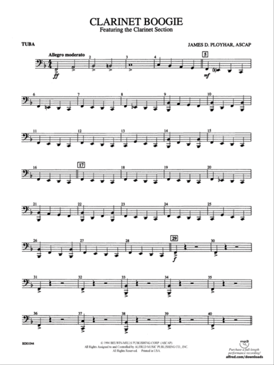 Clarinet Boogie: Tuba Concert Band scores gallery preview page 1