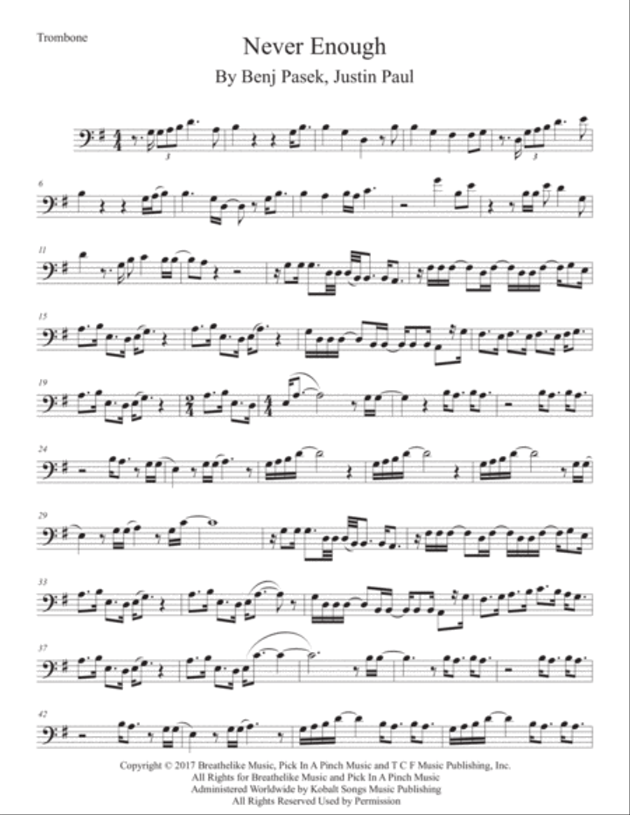Never Enough Trombone Solo scores gallery preview page 1