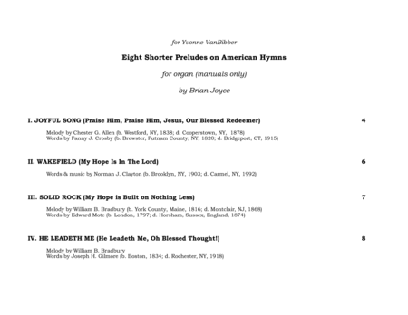 Eight Shorter Preludes on American Hymns (for manuals only) image number null