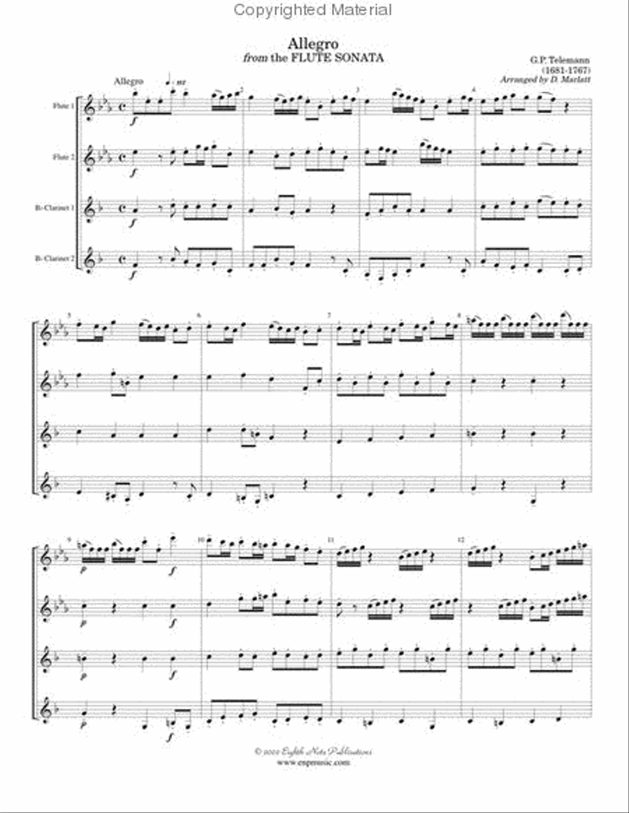 Allegro (from the Flute Sonata) Woodwind Quartet scores gallery preview page 2
