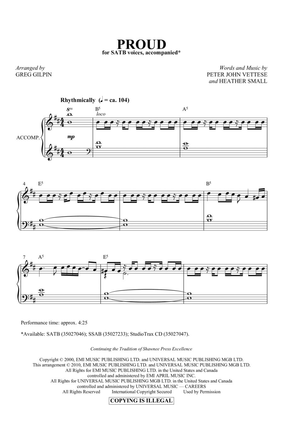 Proud (arr. Greg Gilpin) 4-Part scores gallery preview page 1