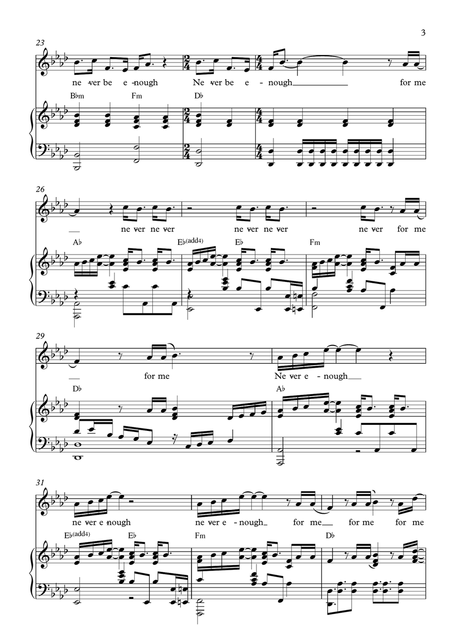 Never Enough Piano, Vocal scores gallery preview page 3