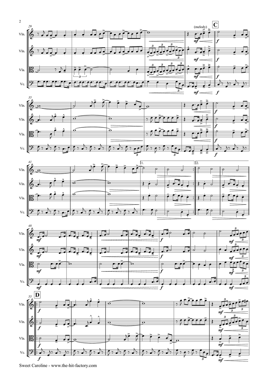 Sweet Caroline String Quartet scores gallery preview page 2