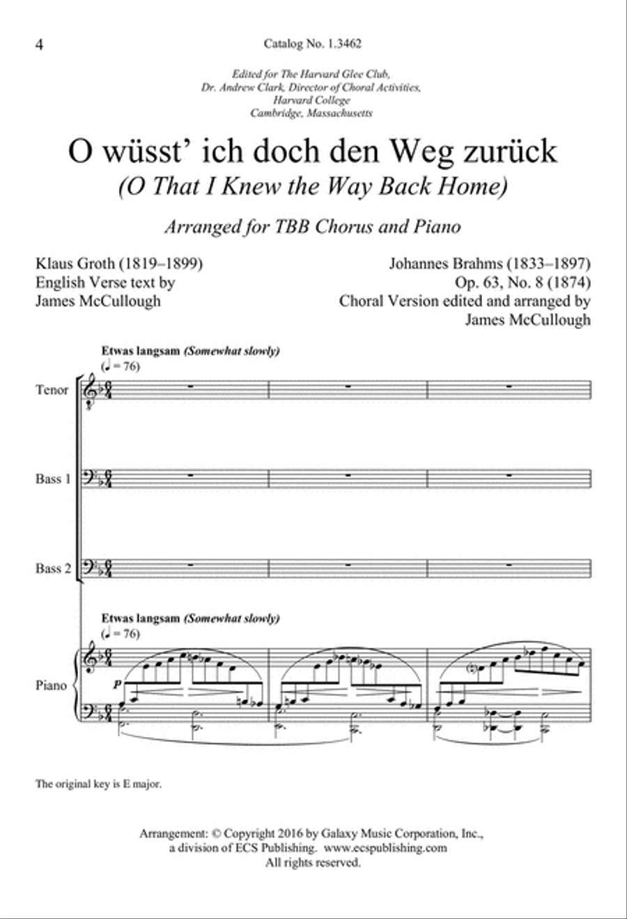O wüsst’ ich doch den Weg zurück (O That I Knew the Way Back Home) 3-Part scores gallery preview page 3