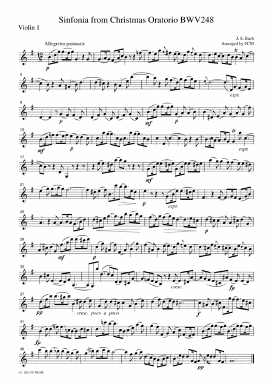 J.S.Bach Sinfonia from Christmas Oratorio BWV248, for string quartet, CB223 String Quartet scores gallery preview page 3