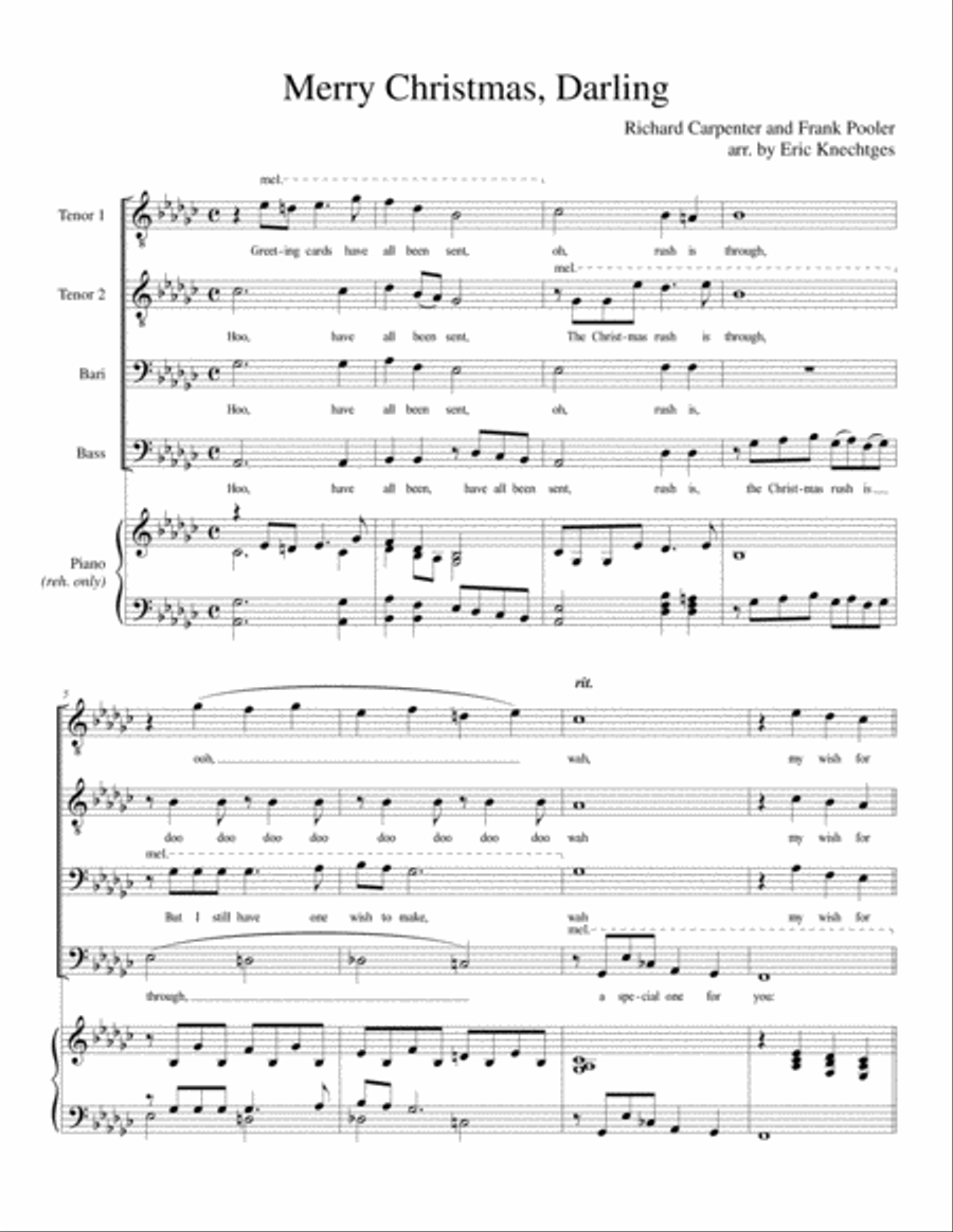 Merry Christmas, Darling by The Carpenters TTBB - Digital Sheet Music