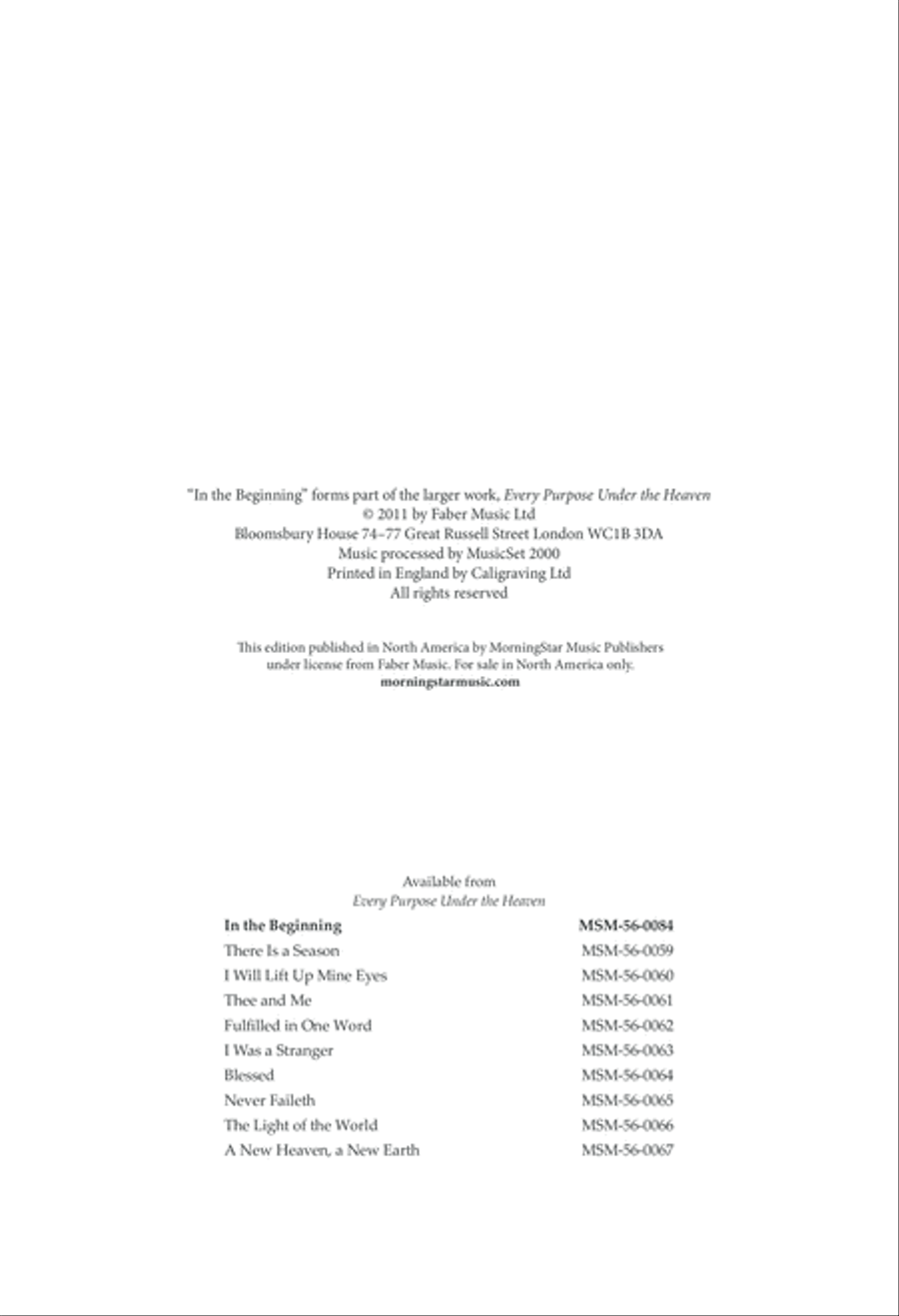 In the beginning from Every purpose under the heaven 4-Part scores gallery preview page 2