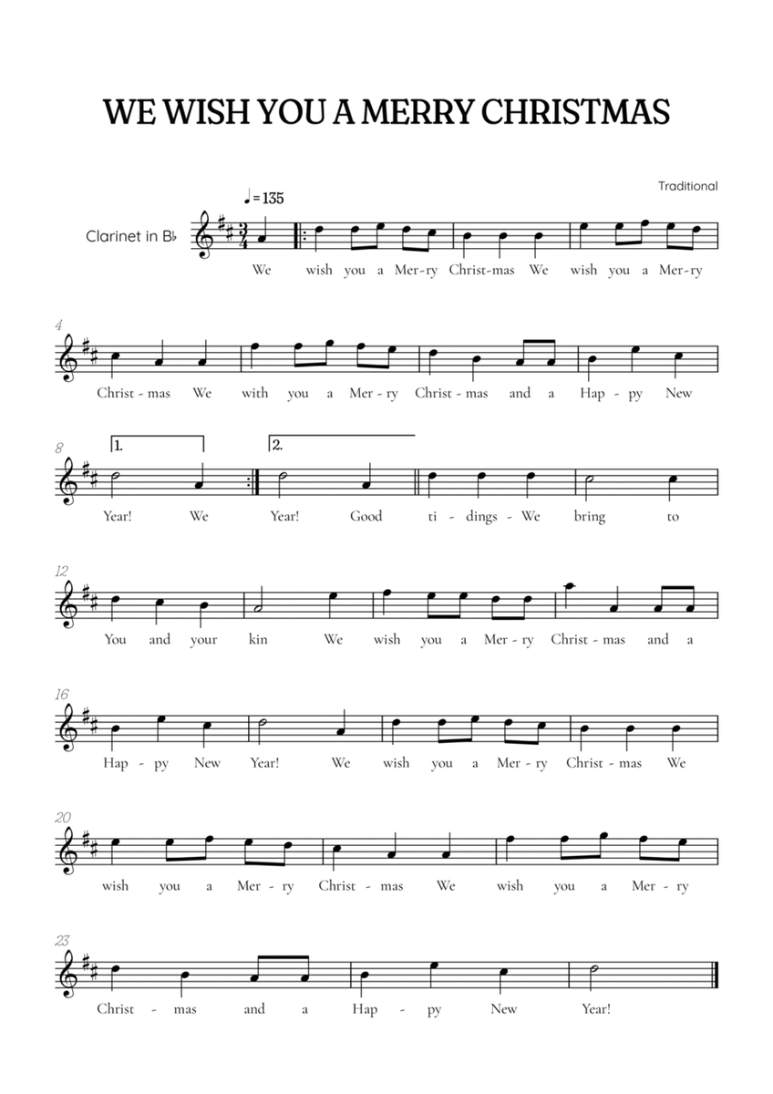 We Wish You a Merry Christmas for clarinet • easy Christmas sheet music image number null