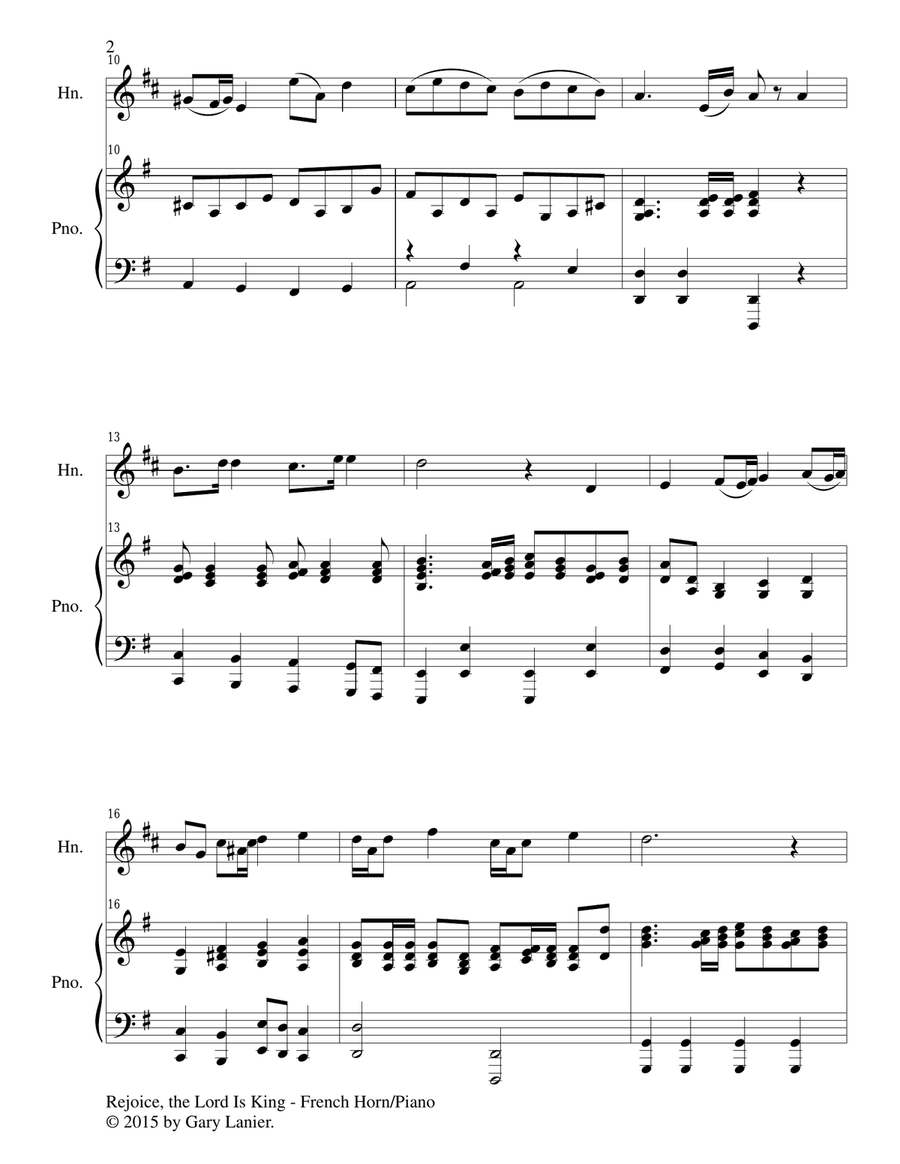 REJOICE, THE LORD IS KING (Duet – French Horn and Piano/Score and Parts) Brass Duet scores gallery preview page 3
