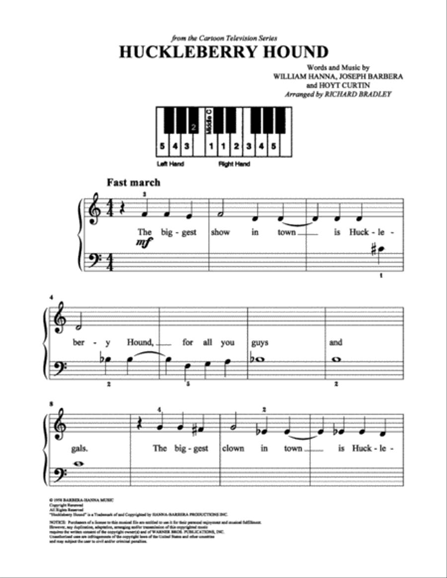 Huckleberry Hound Huckleberry Hound Easy Piano scores gallery preview page 1