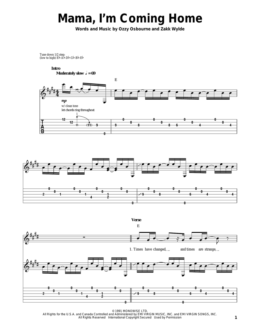 Mama, I'm Coming Home Acoustic Guitar scores gallery preview page 1