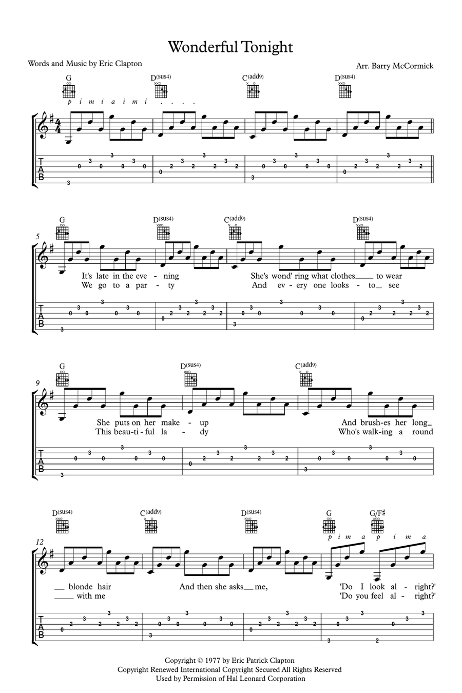 Wonderful Tonight Guitar Tablature scores gallery preview page 2