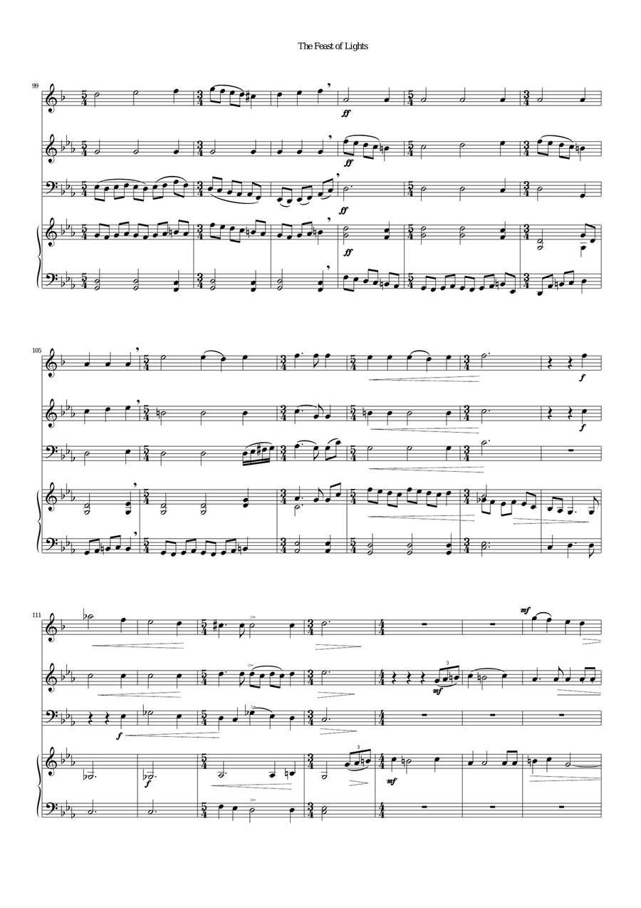 The Feast of Lights for violin, clarinet, cello and piano Small Ensemble scores gallery preview page 6