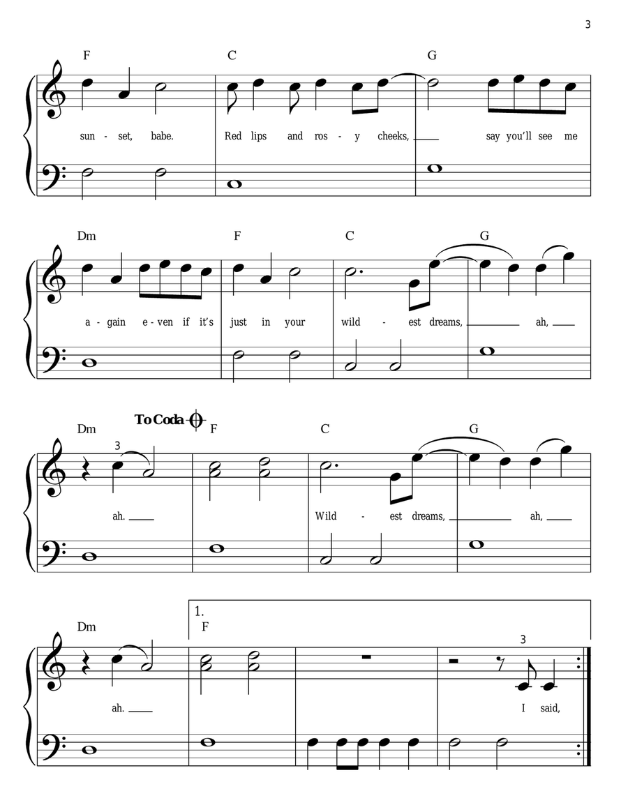 Wildest Dreams Easy Piano scores gallery preview page 3