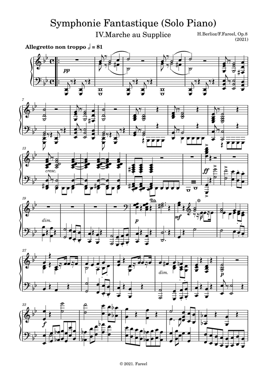 Symphonie Fantastique : Marche au Supplice Piano Solo scores gallery preview page 1
