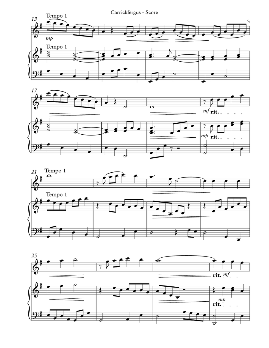 Carrickfergus Duet for Flute & Harp Flute scores gallery preview page 3