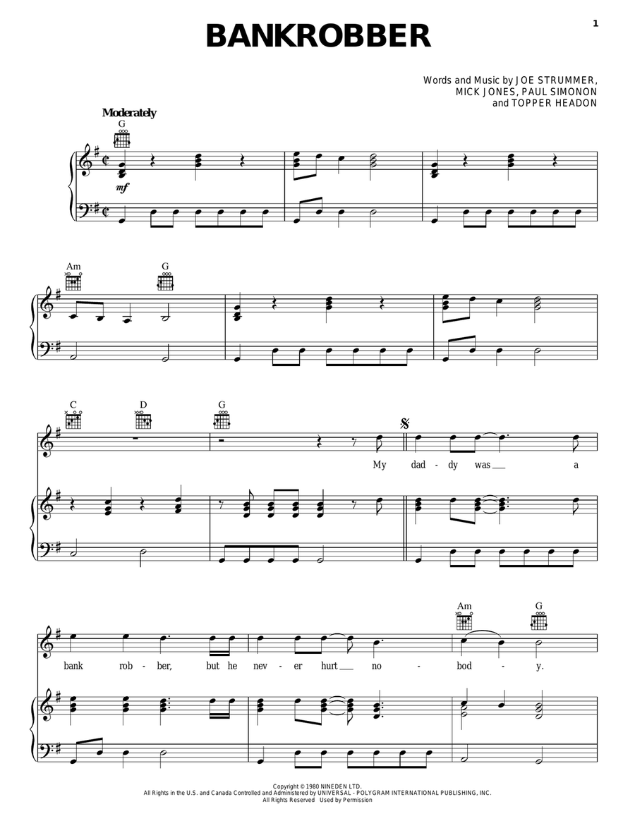 Bankrobber Bankrobber Piano, Vocal, Guitar scores gallery preview page 1