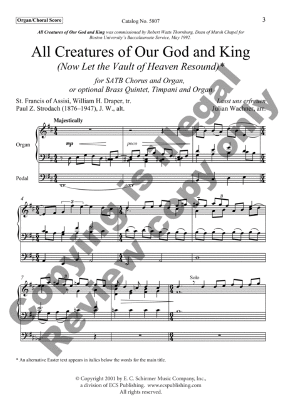 All Creatures of Our God and King (Now Let the Vault of Heaven Resound) 4-Part scores gallery preview page 3