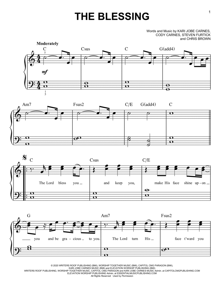 The Blessing Easy Piano scores gallery preview page 1