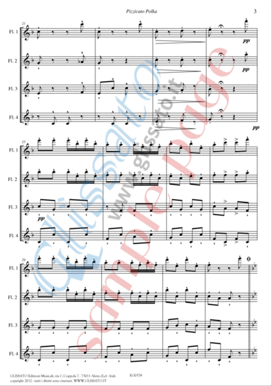 Pizzicato polka - Flute Quartet (score & parts) image number null