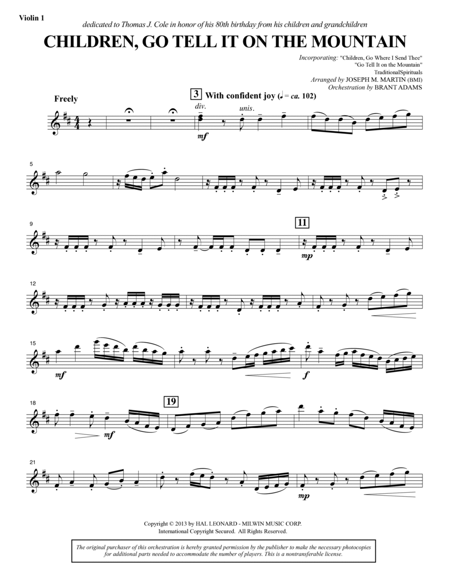Children, Go Tell It on the Mountain - Violin 1 Choir scores gallery preview page 1