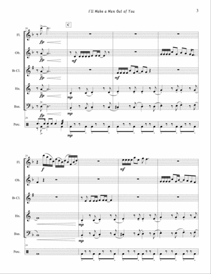 I'll Make A Man Out Of You Woodwind Quintet scores gallery preview page 4