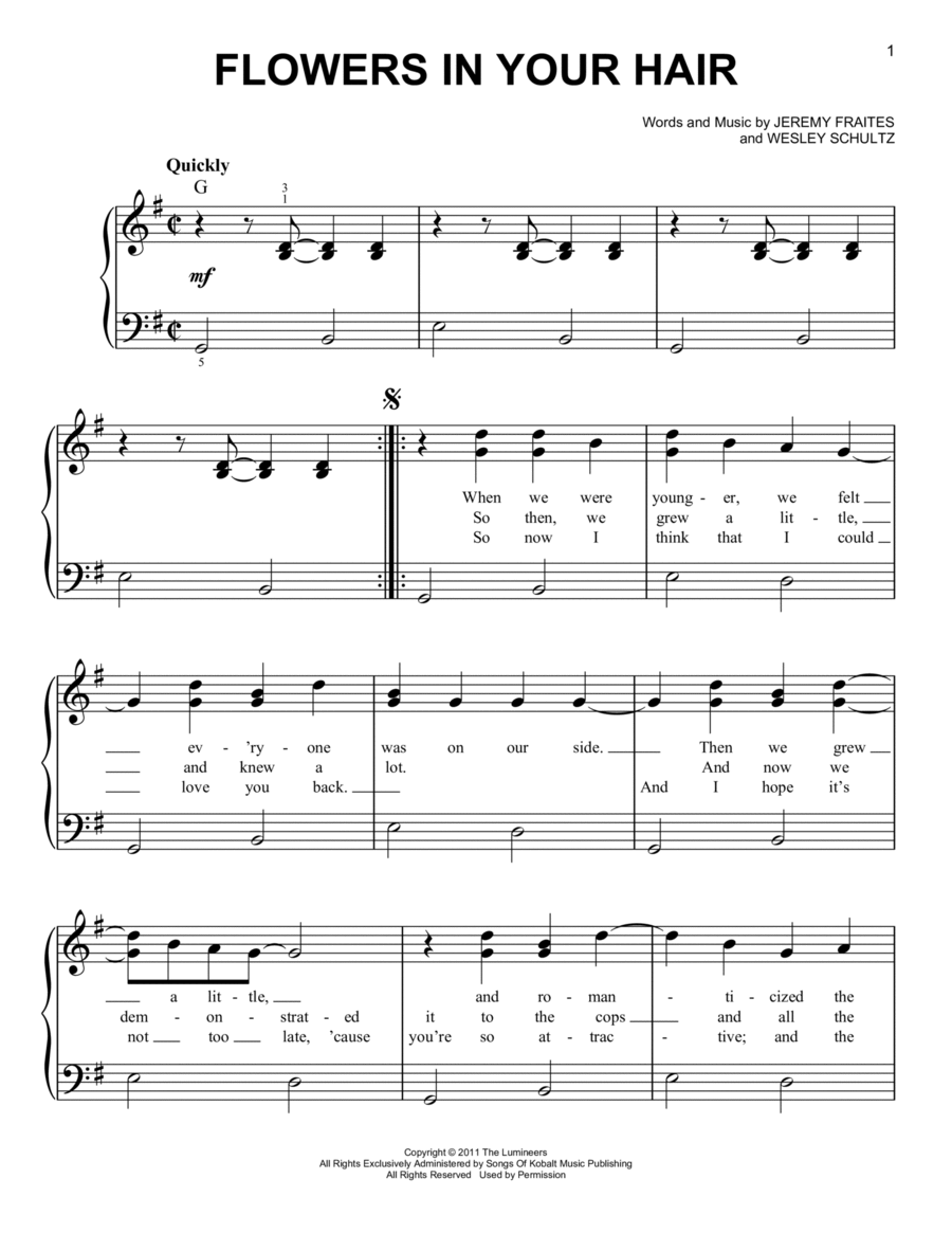 Flowers In Your Hair Flowers In Your Hair Easy Piano scores gallery preview page 1