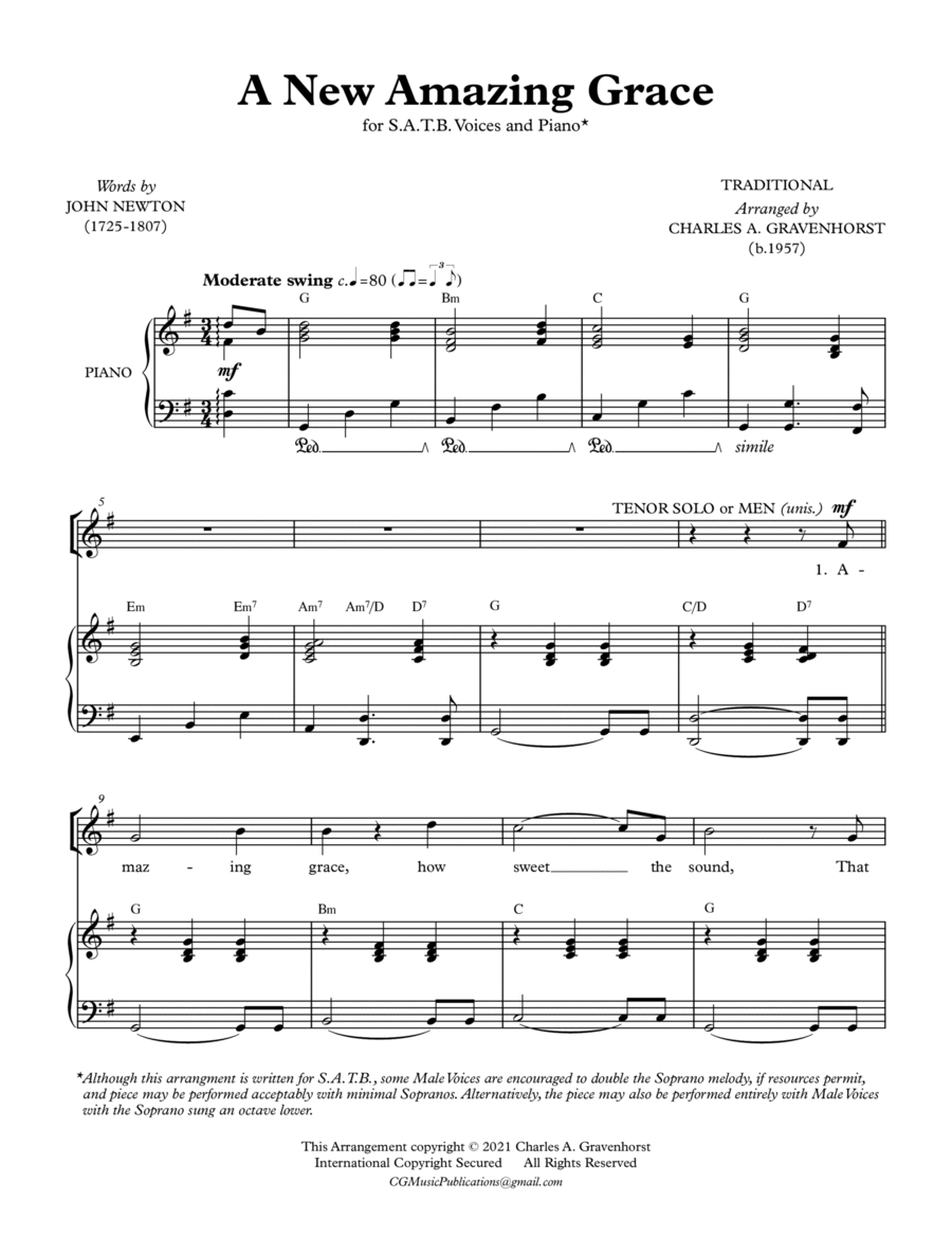 A New Amazing Grace – SATB/TTBB and Piano image number null