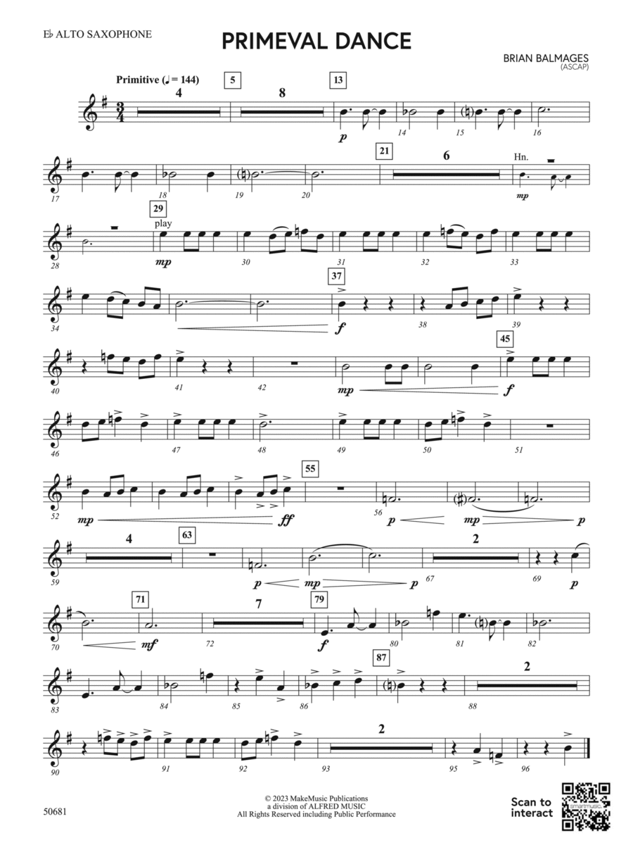 Primeval Dance: E-flat Alto Saxophone Concert Band scores gallery preview page 1