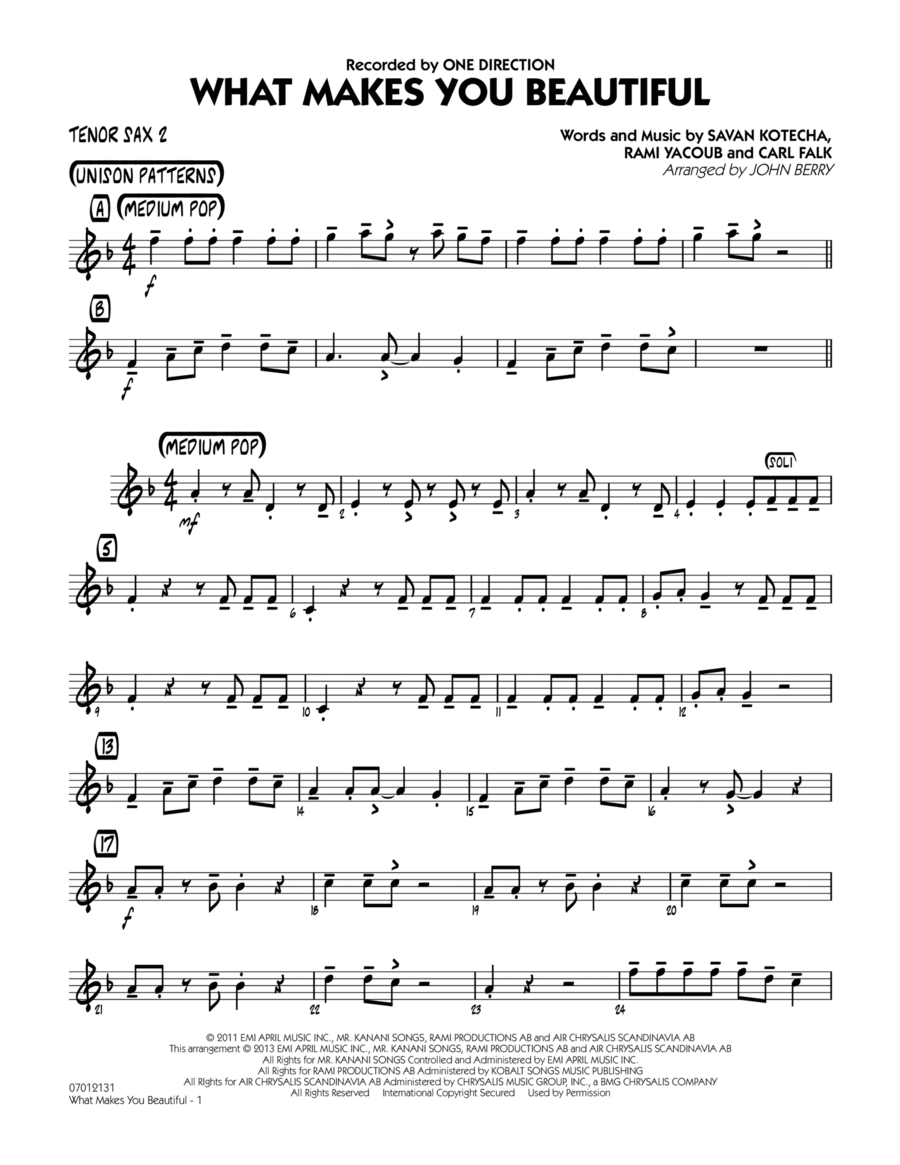 What Makes You Beautiful - Tenor Sax 2 Jazz Ensemble scores gallery preview page 1