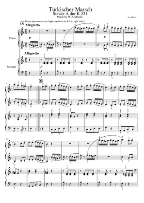 "Turkish March K.331" Piano 4hands, beginner - intermediate (score)