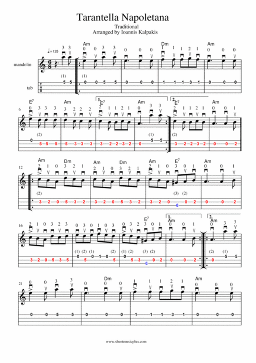 Tarantella Napoletana. Mandolin sheet music and tablature image number null