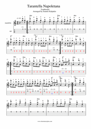 Tarantella Napoletana. Mandolin sheet music and tablature
