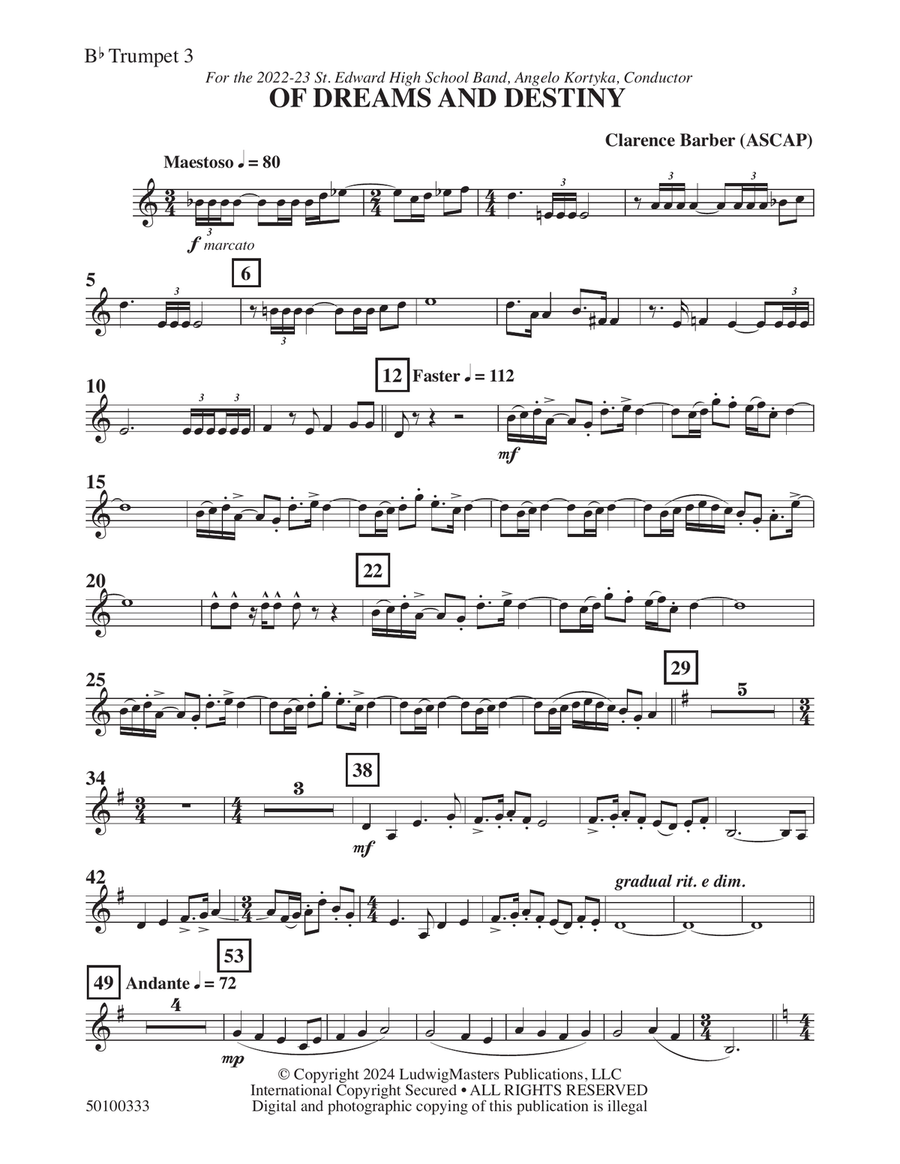 Of Dreams And Destiny - Trumpet 3 Concert Band scores gallery preview page 1