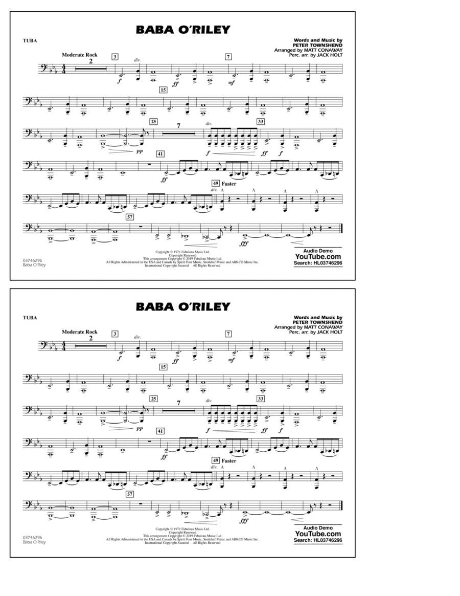 Baba O'Riley (arr. Matt Conaway) - Tuba Tuba scores gallery preview page 1