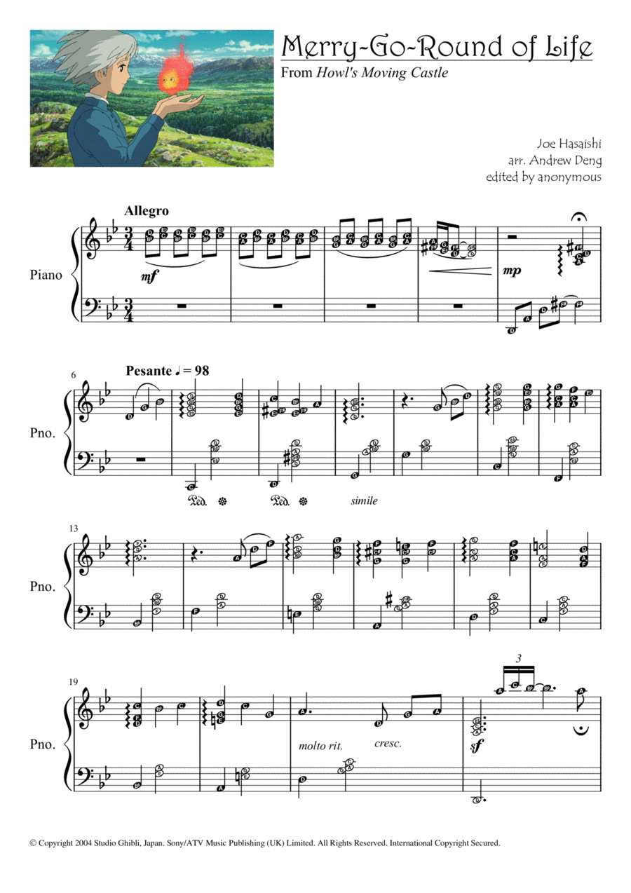 Merry-go-round Of Life Piano Solo scores gallery preview page 1