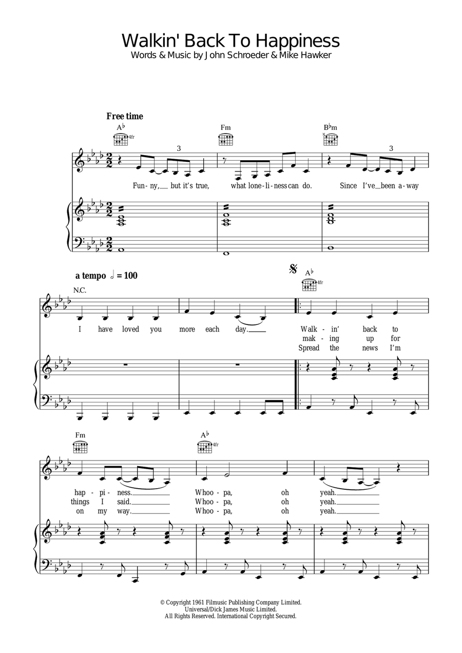 Walkin' Back To Happiness Piano, Vocal, Guitar scores gallery preview page 1
